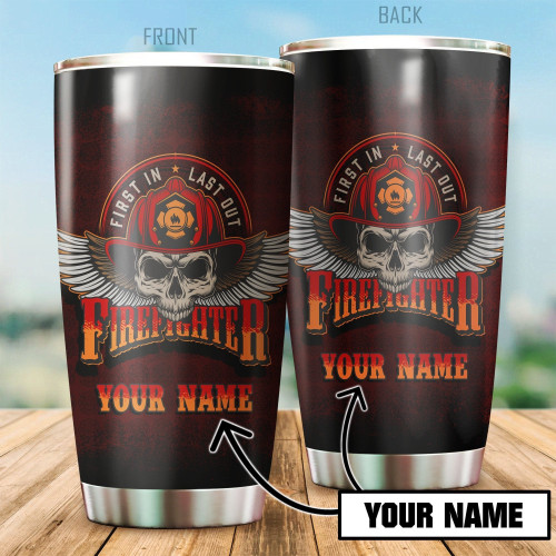 Beebuble Firefighter Cool Skull Customize Name Stainless Steel Tumbler MH