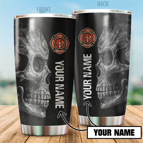 Beebuble Firefighter Skull Customize Name Stainless Steel Tumbler MH