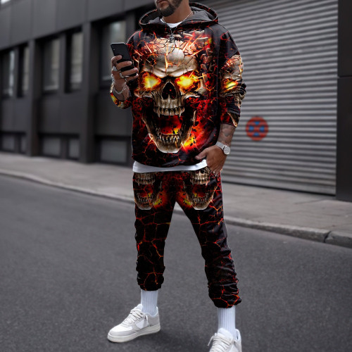 Beebuble Crazy Fire Skull Combo Hoodie + Sweatpant