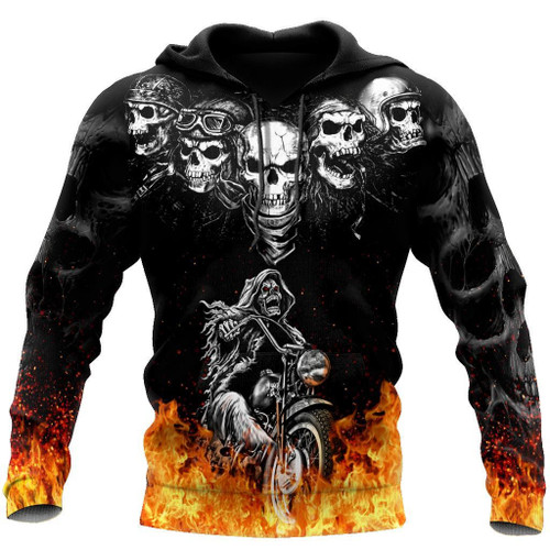 Beebuble Biker Skulls On The Fire Hoodie For Men And Women