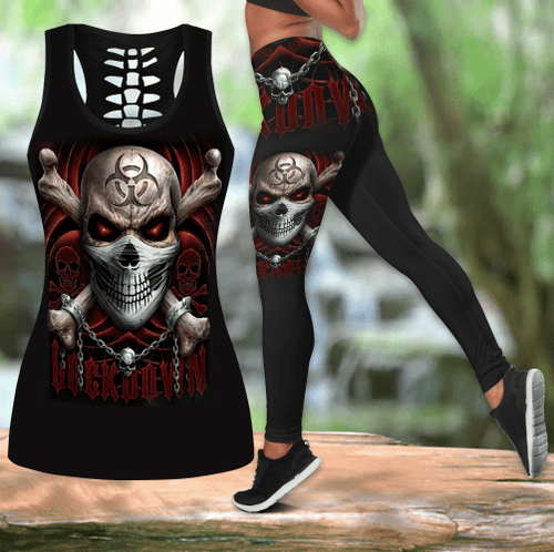 Beebuble Cool Skull Combo Hollow Tank Top And Legging Outfit DA