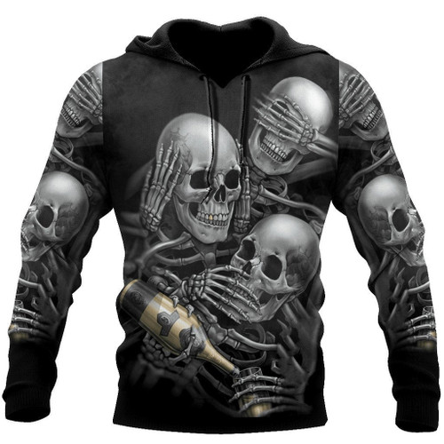 Beebuble Three Wise Skulls Smoke And Drink Hoodie For Men And Women TQH