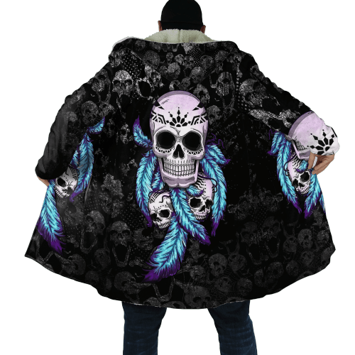 Skull Blue Feathers 3D Over Printed Cloak