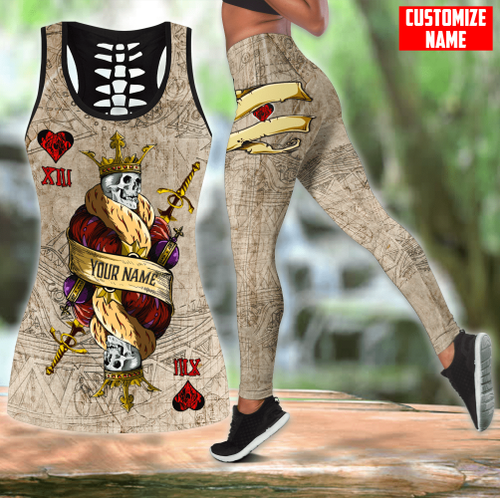 Beebuble Customize Name Skull Combo Hollow Tank Top And Legging Outfit