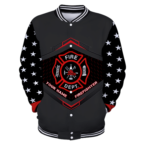 Beebuble Customize Name Firefighter Baseball Jacket Shirts MH