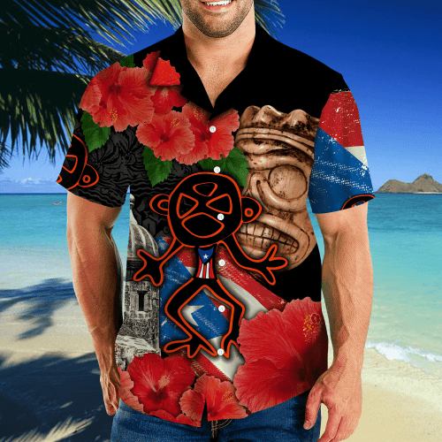 Beebuble Puerto Rico Sol Taino With Maga Flower Hawaii Shirts JJ