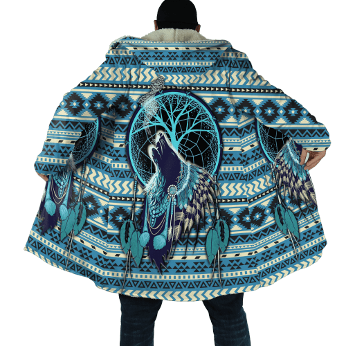 Beebuble Native Wolf Dreamcatcher Blue Pattern 3D Cloak