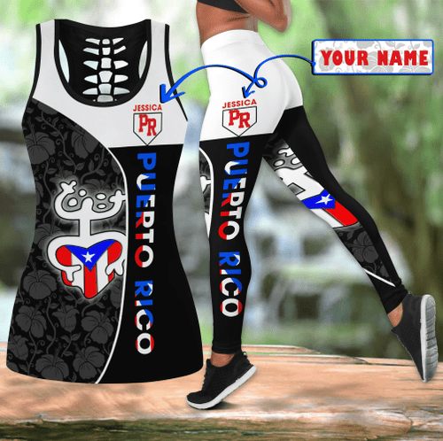 Beebuble Customize Name Puerto Rico Coqui Taino Combo Hollow Tank Top And Legging Outfit MH