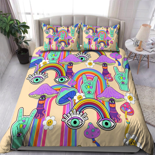 Beebuble Retro Psychedelic Hippie Mushroom Illustration 3D Print Bedding Set KL13092206
