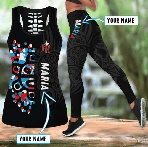 Beebuble Customize Name Puerto Rico Combo Hollow Tank Top And Legging Outfit MH