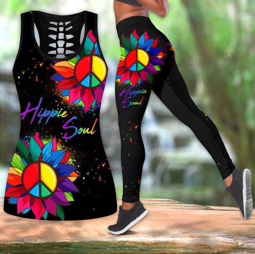 Beebuble Personalized Name Hippie Sunflower Peace Sign All Over Printed Combo Legging Tanktop