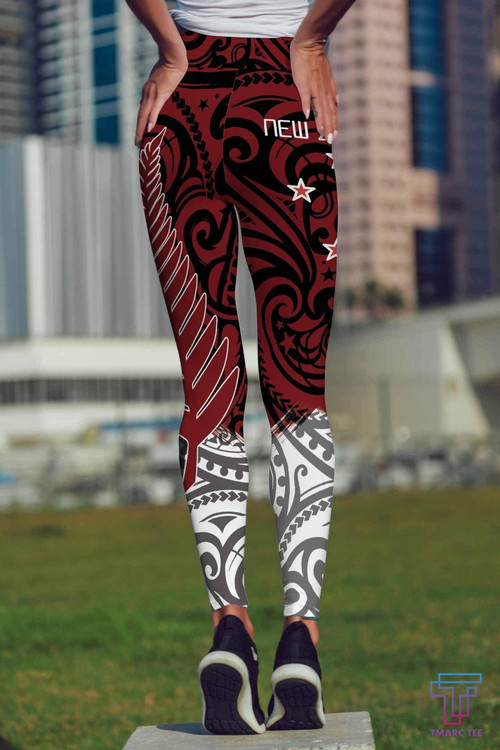 Beebuble New Zealand Maori Fern Red Edition High Waist Leggings