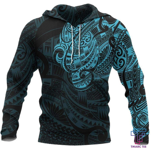 Beebuble Maori Tattoo Style All Over Hoodie Blue Version