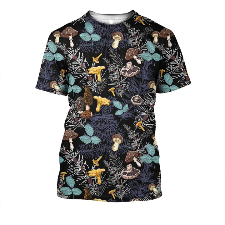 Over Print Mushrooms and leaves of forest trees Shirt DC Fashion - Amaze Style™-Apparel