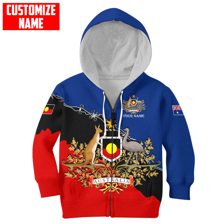Personalized Name Australia Aboriginal Flag 3D All Over Printed Unisex Shirts For Kids