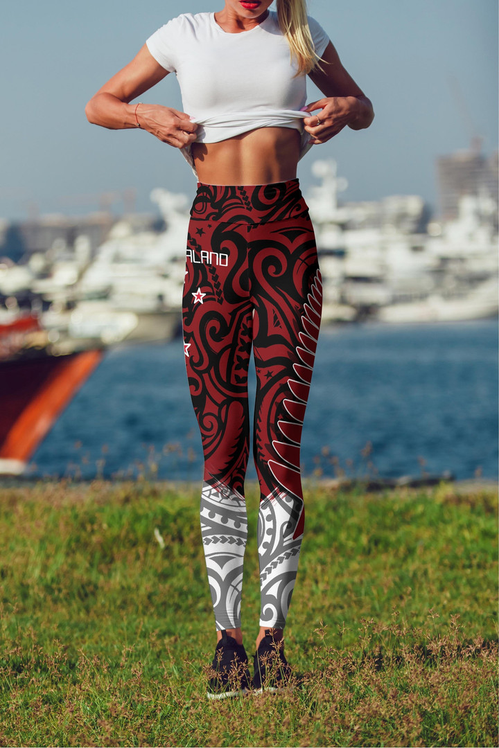 New Zealand Maori Fern Red Edition High Waist Leggings NVD - Amaze Style™-Apparel
