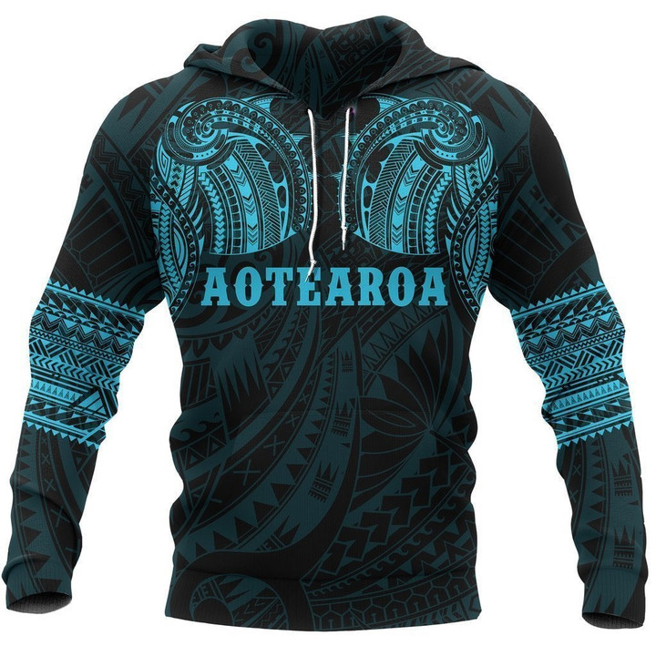 Aotearoa Maori Tattoo All Over Hoodie Blue NVD - Amaze Style™-Apparel