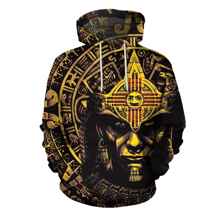 3D All Over Aztec Warrior Mexican Hoodie Yellow - Amaze Style™-Apparel