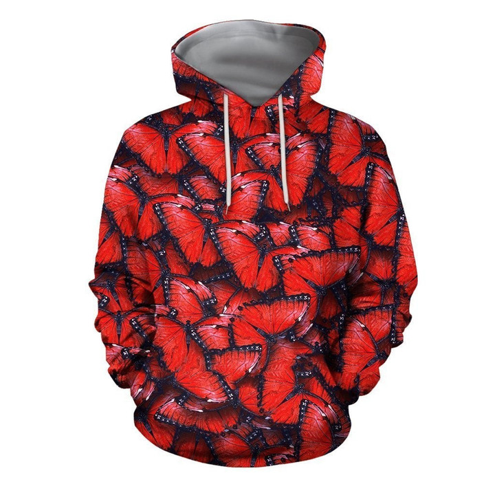 3D All Over Print Red Butterflies Hoodie - Amaze Style™-Apparel
