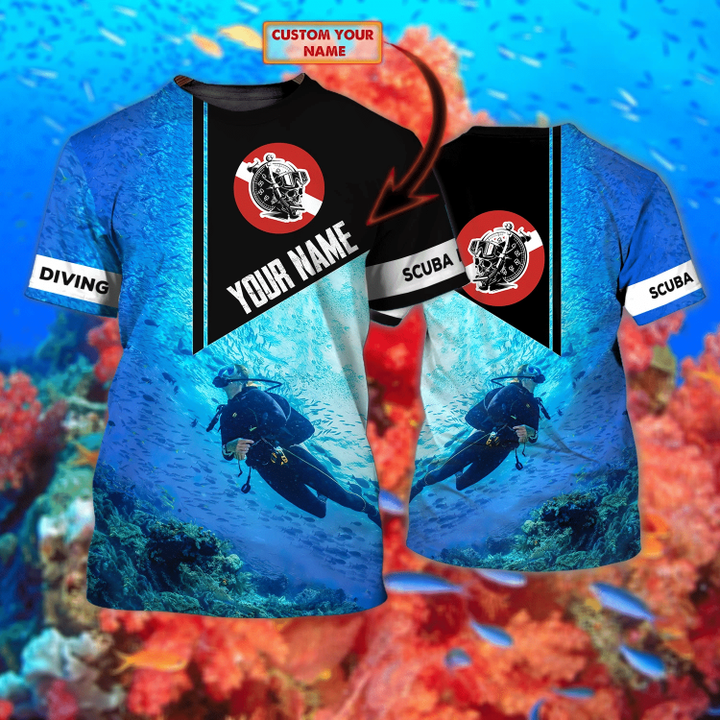 Scuba Diving 2  Personalized Name 3D Tshirt Beebuble