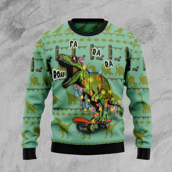Skateboard Dinosaur Christmas Sweater For Men & Women Adult