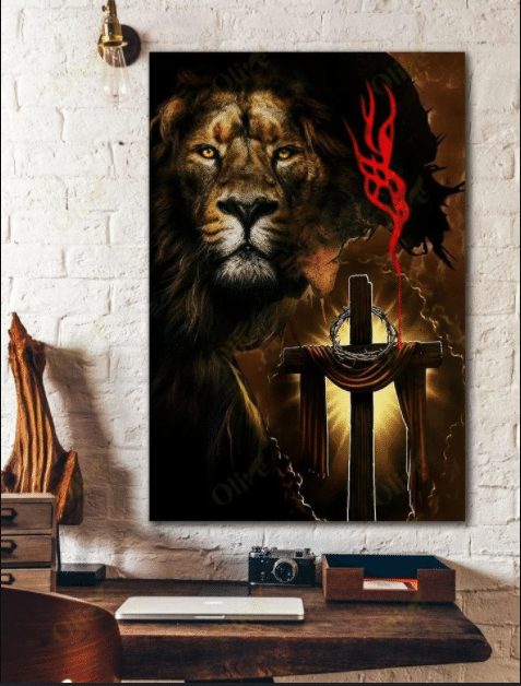 Jesus - Awesome Lion and The Cross Poster Vertical