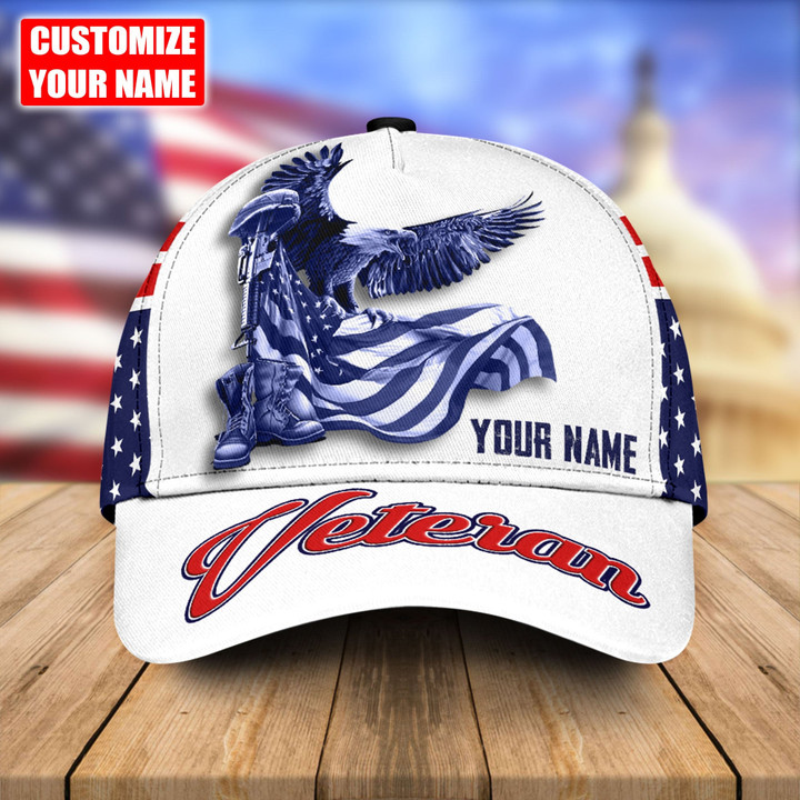 US Army Veteran American Flag Eagle Personalized Name Classic Cap