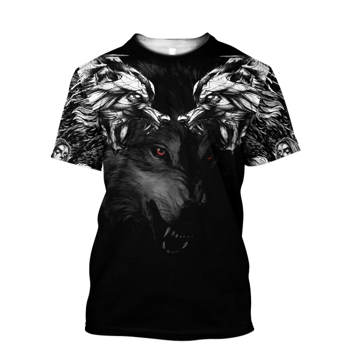 Double Dark Wolf Tattoo Tshirt 3D All Over Printed Shirt for Men and Women