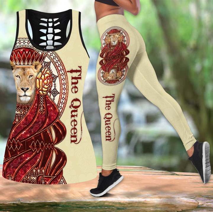 Lion Queen 3D All Over Printed Legging + Hollow Tank Combo for Women