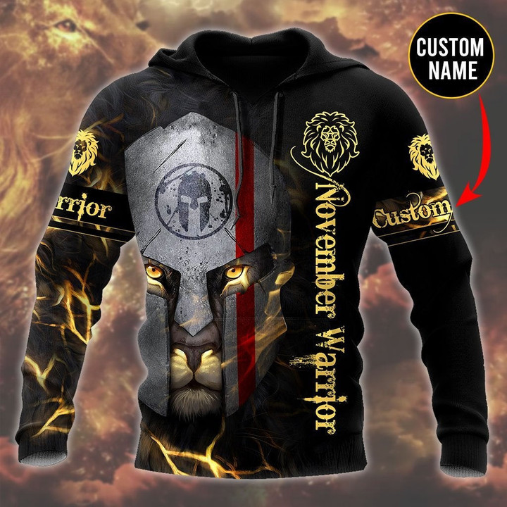 Custom Name November Spartan Lion Warrior 3D All Over Printed Unisex Shirts