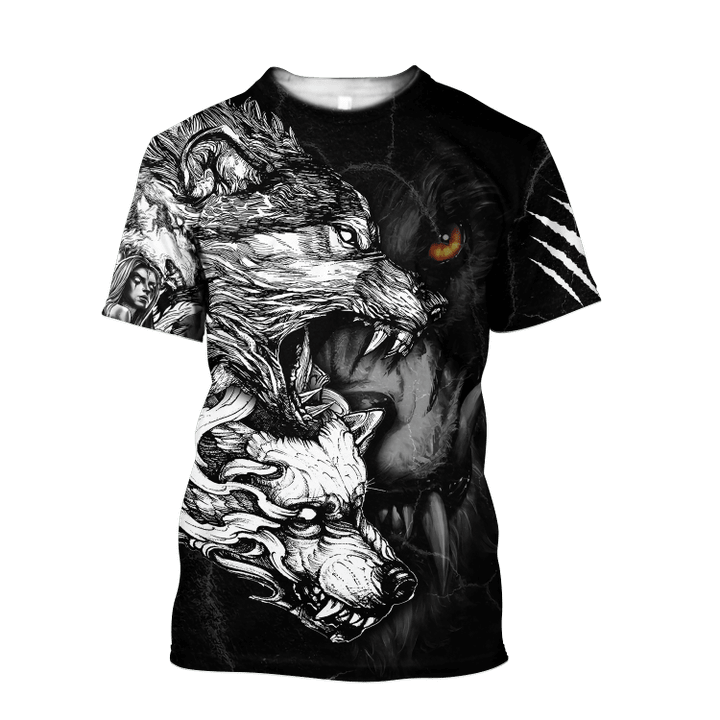 Wolf Tattoo Tshirt 3D All Over Printed Shirt for Men and Women
