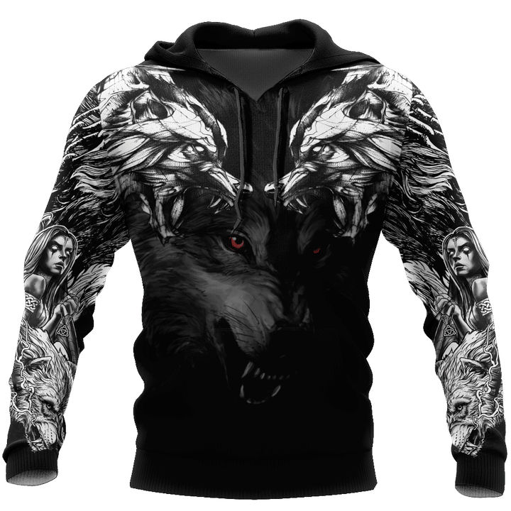 Double Dark Wolf Tattoo Over Printed Shirt For Men and Women