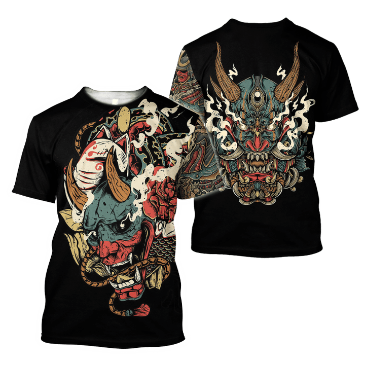 Oni Mask Tattoo 3D All Over Printed Shirt for Men and Women