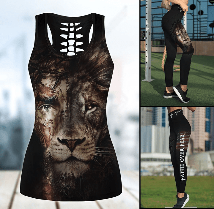Jesus Christ Faith Over Fear 3D Printed Combo Legging and Tanktop for Women