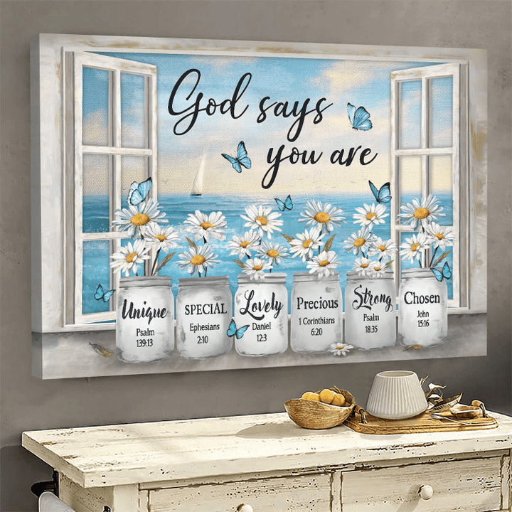 Daisy flower by the window God says you are Jesus Landscape Canvas Print Wall Art