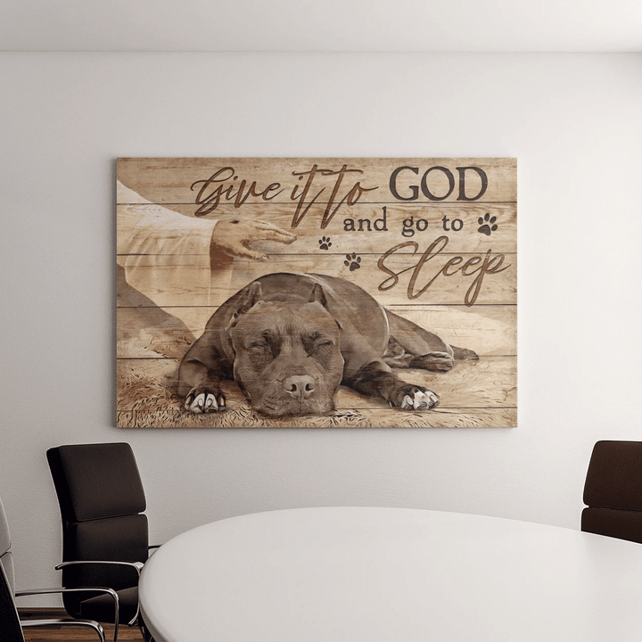 Pit Bull Give It To God And Go To Sleep Landscape Canvas Print Wall Art