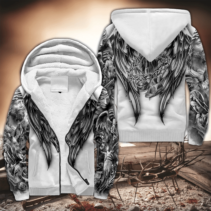 Jesus Christ Cross and Wings 3D Printed Fleece Zipped Hoodie for Men and Women
