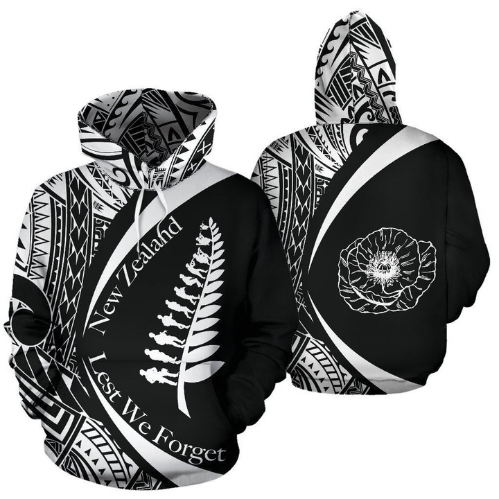 New Zealand Lest We Forget Maori Hoodie Circle Style - White PL - Amaze Style™-Apparel