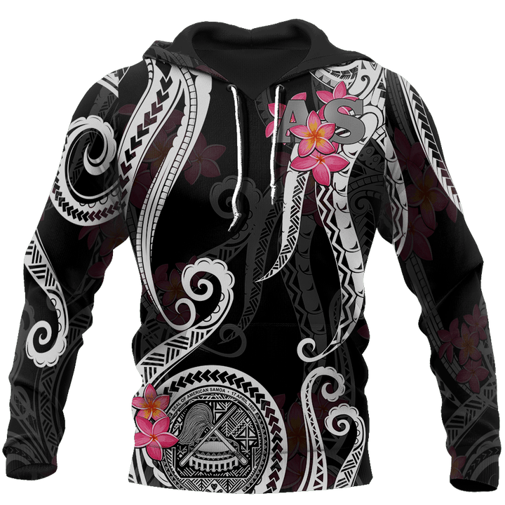 American Samoa Polynesian Hoodie - Black Plumeria 3d all over printed shirt and short for man and women JJ120204 PL - Amaze Style™-Apparel
