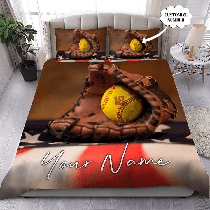 Softball & Baseball Love Custom Bedding Set with Your Name and Your Number MH100720