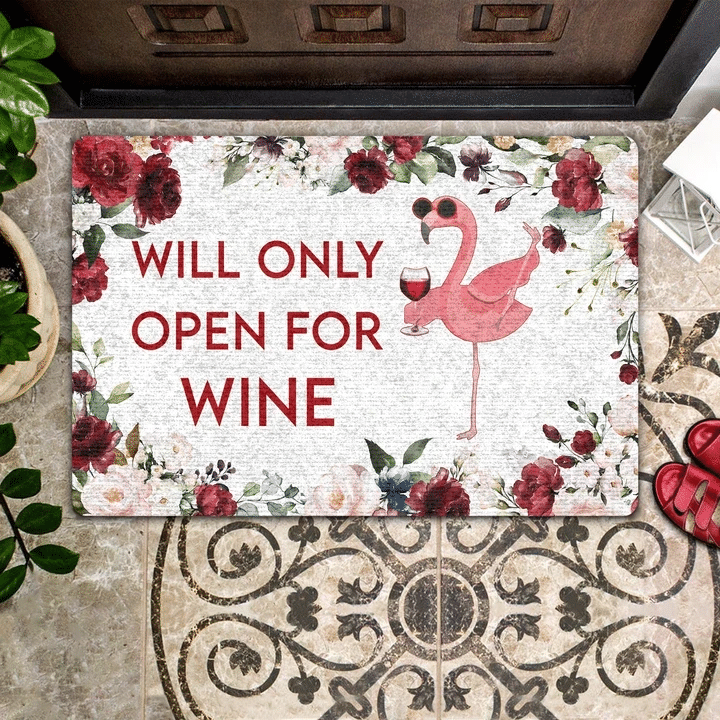 Will Only Open For Wine Easy Clean Welcome DoorMat | Felt And Rubber | DO3010