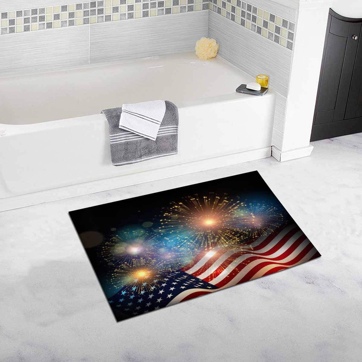 United States Flag Fireworks Easy Clean Welcome DoorMat | Felt And Rubber | DO2611
