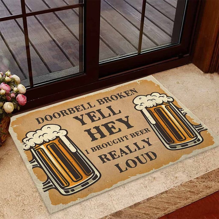 Doorbell Broken Beer Easy Clean Welcome DoorMat | Felt And Rubber | DO2731