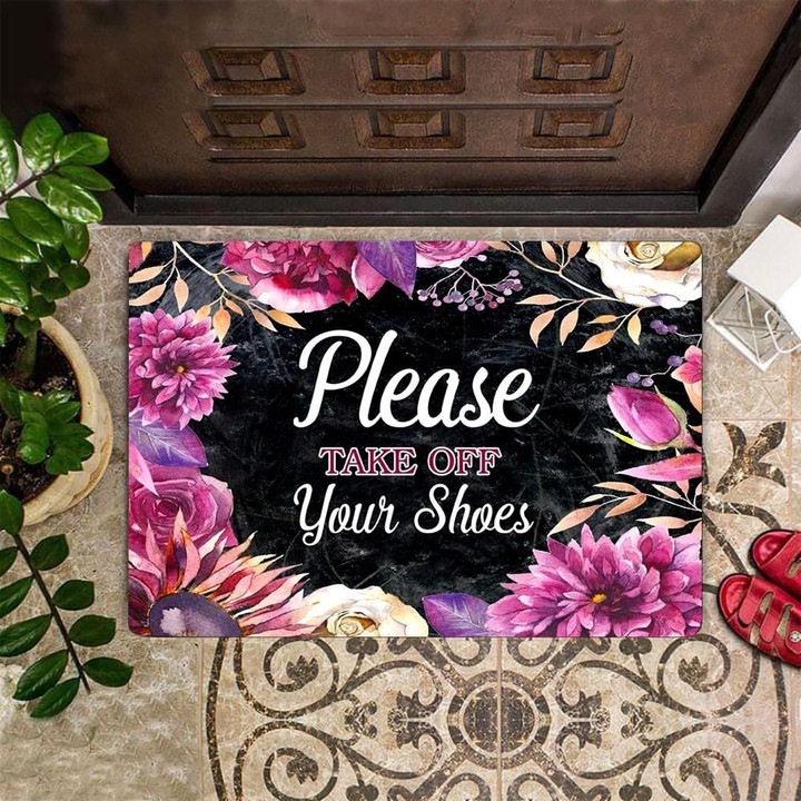 Please Take Off Your Shoes Easy Clean Welcome DoorMat | Felt And Rubber | DO2845