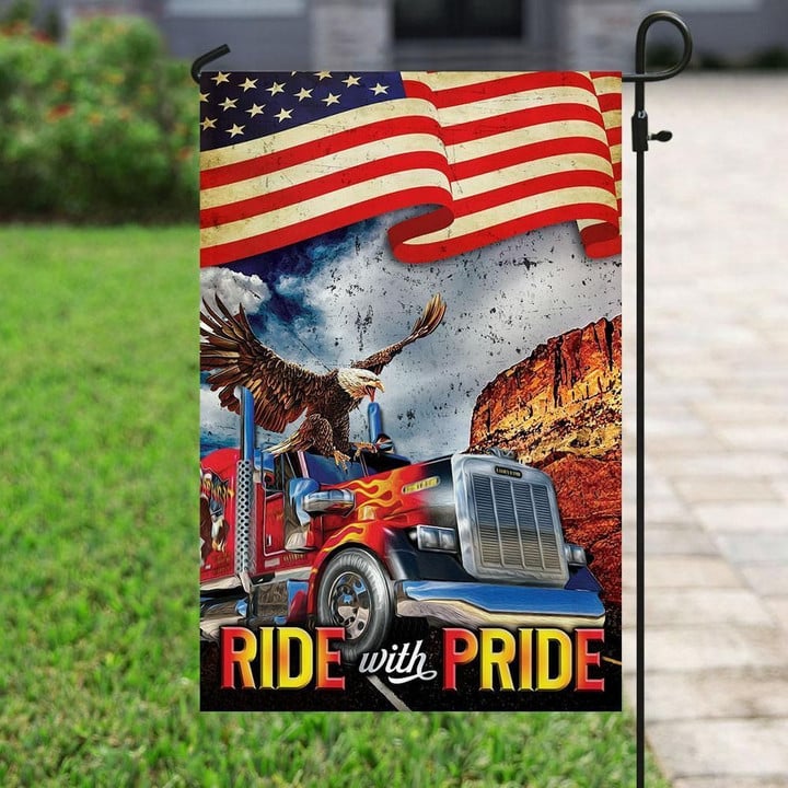 Ride With Pride Truck Driver Garden Decor Flag | Denier Polyester | Weather Resistant | GF1232