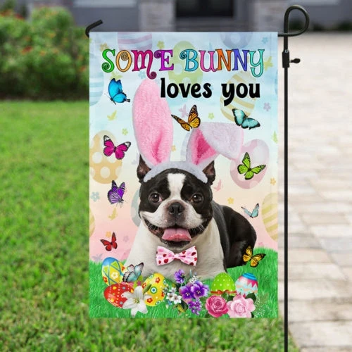 Boston Terrier Easter Some Bunny Loves You Garden Decor Flag | Denier Polyester | Weather Resistant | GF2272