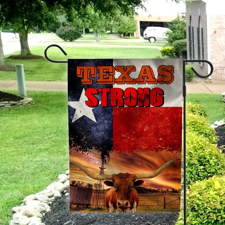 Texas Strong Longhorn Garden Decor Flag | Denier Polyester | Weather Resistant | GF2051