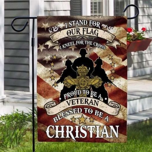 Proud To Be A Veteran Blessed To Be A Christian Garden Decor Flag | Denier Polyester | Weather Resistant | GF1994