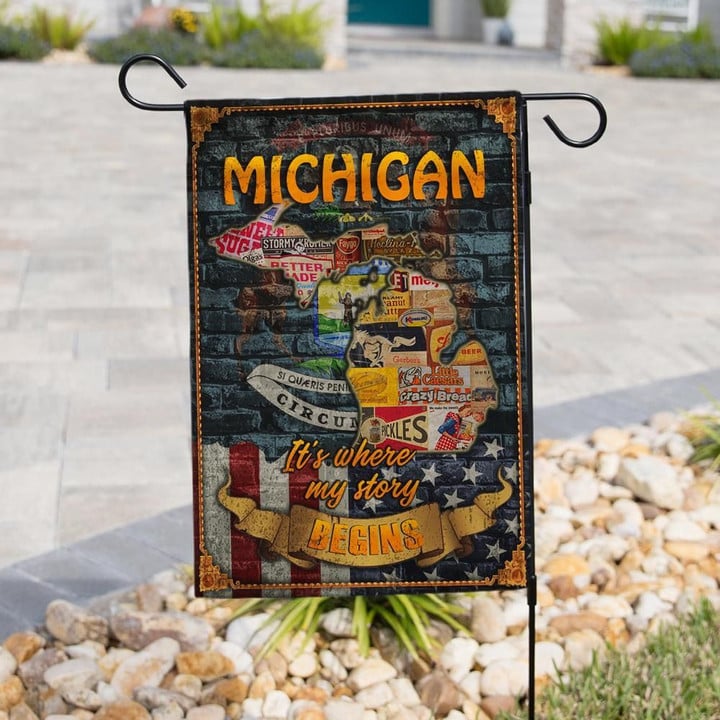 Michigan Forever In My Heart Garden Decor Flag | Denier Polyester | Weather Resistant | GF2366