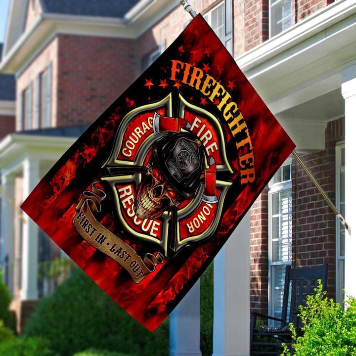 Firefighter Courage Rescue Honor Skull Fire American Garden Decor Flag | Denier Polyester | Weather Resistant | GF2270